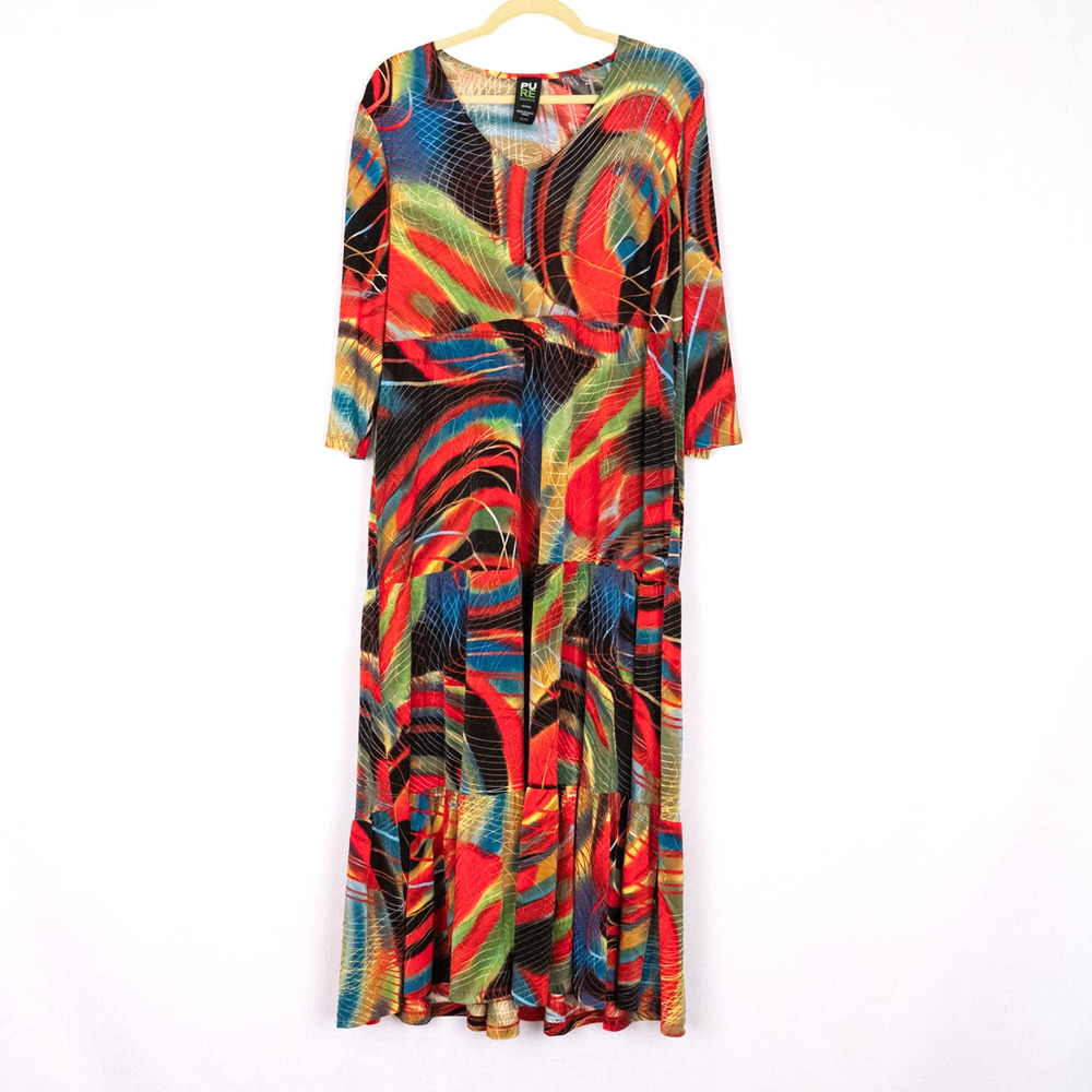 Pure Essence Urbanology Canada Women's Tiered Art Dress Size XL Colorful Rainbow